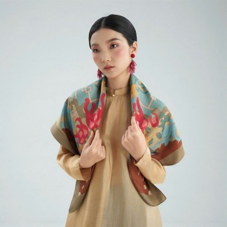 Khăn lụa vuông phật thủ tường an - viền rêu 90x90 cm